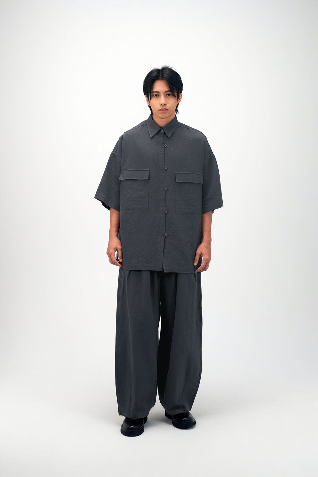 Gender Neutral Cocoon Trousers (Linen / Blue Grey)