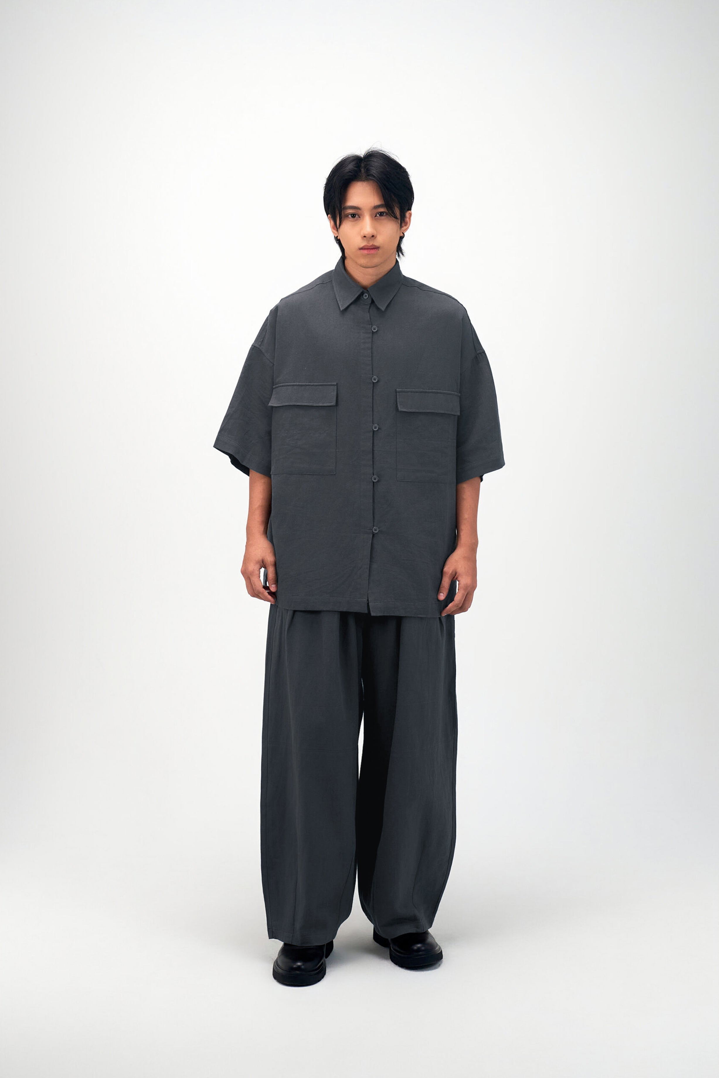 Gender Neutral Cocoon Trousers (Linen / Blue Grey)