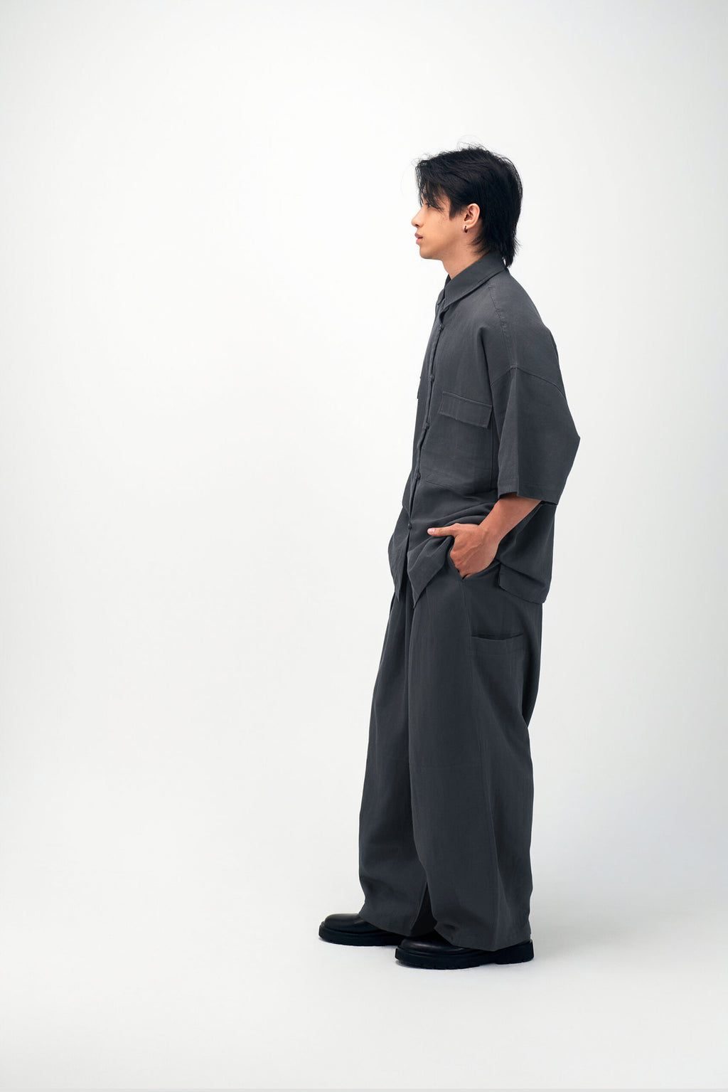Gender Neutral Cocoon Trousers (Linen / Blue Grey)