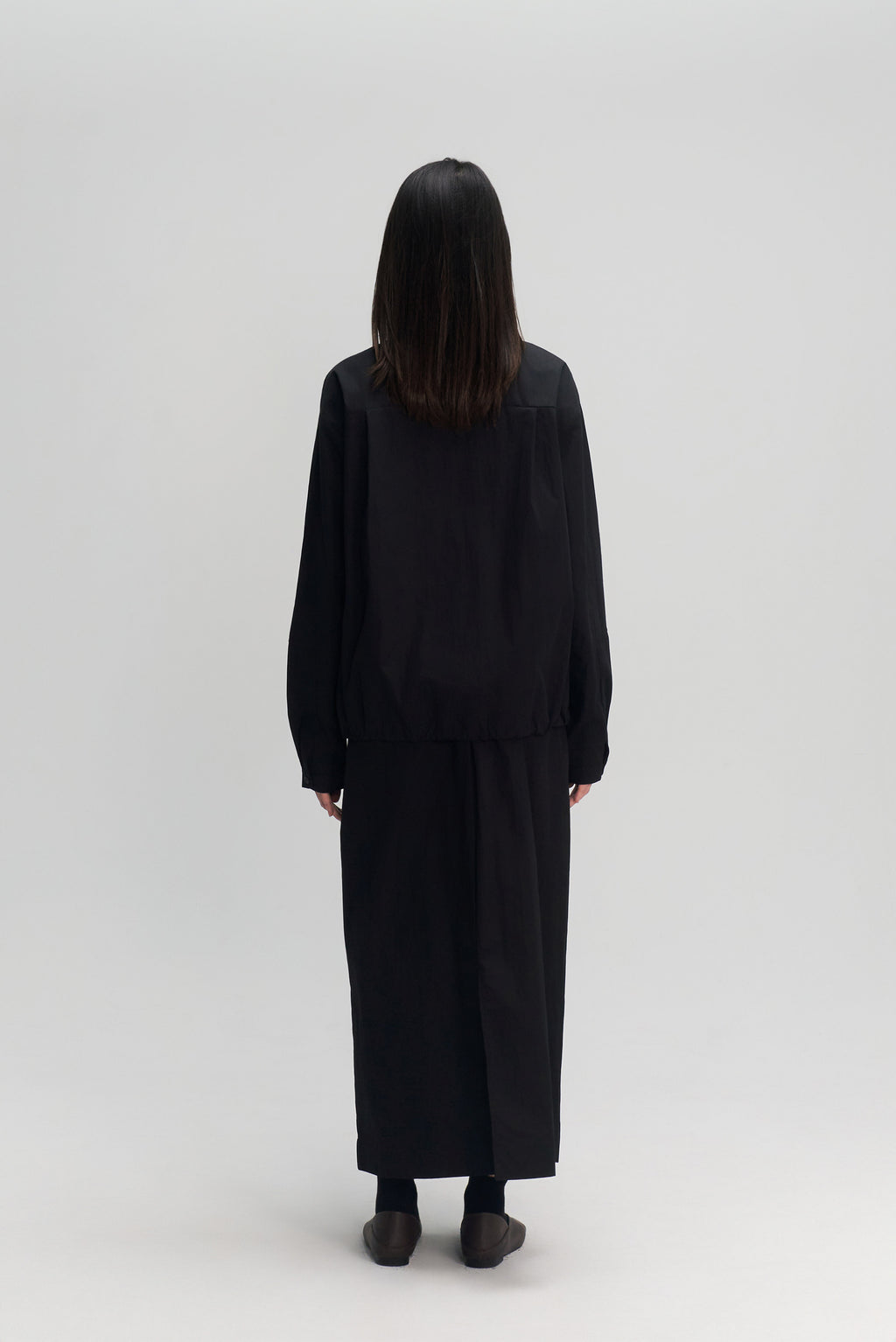 Gender Neutral Skipper Collar Long Sleeve Shirt (Black)