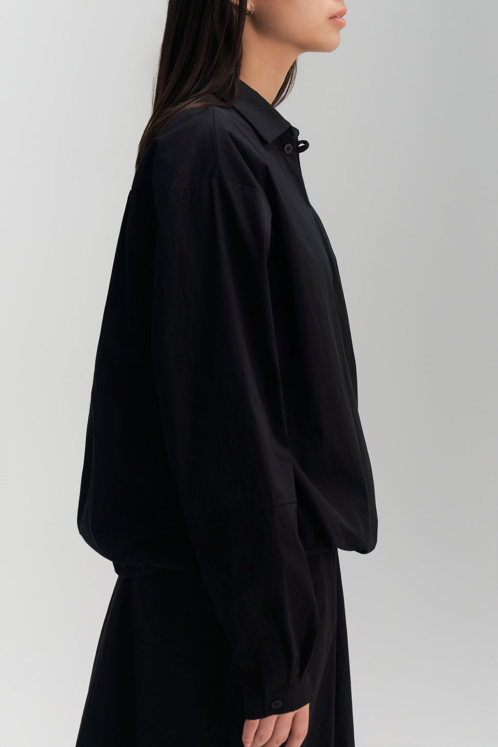 Gender Neutral Skipper Collar Long Sleeve Shirt (Black)