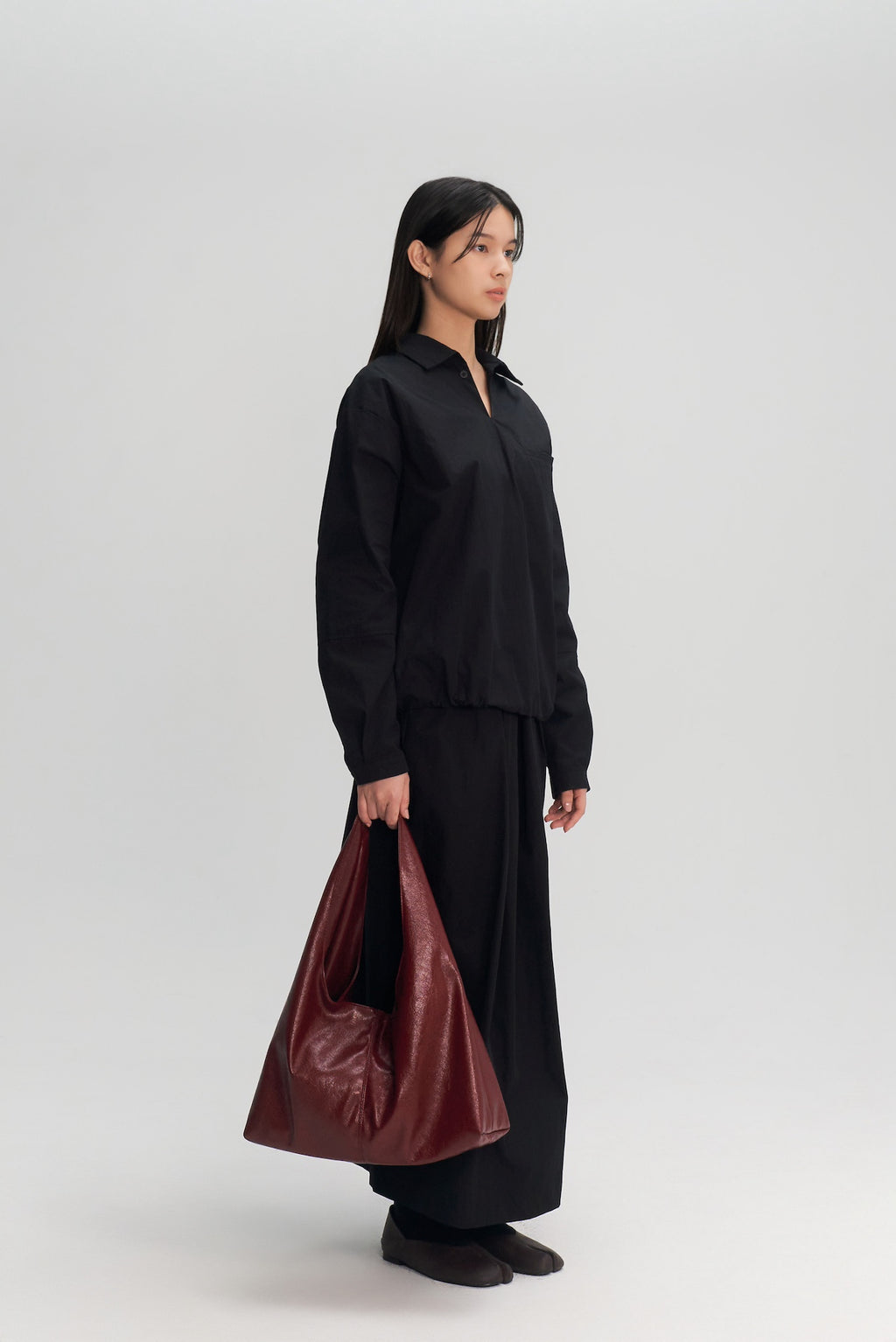 Triangle Leather Tote (Maroon)