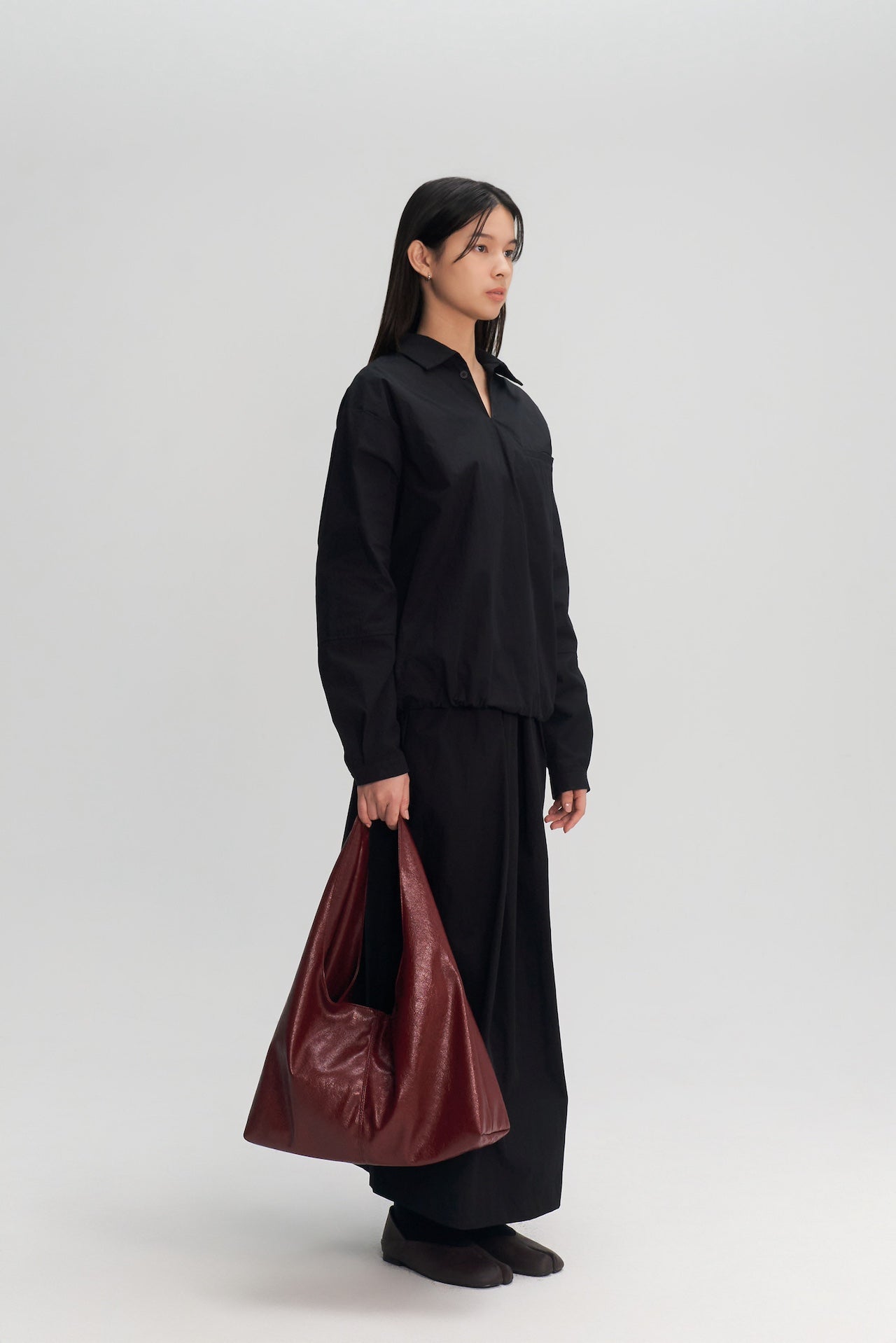 Triangle Leather Tote (Maroon)