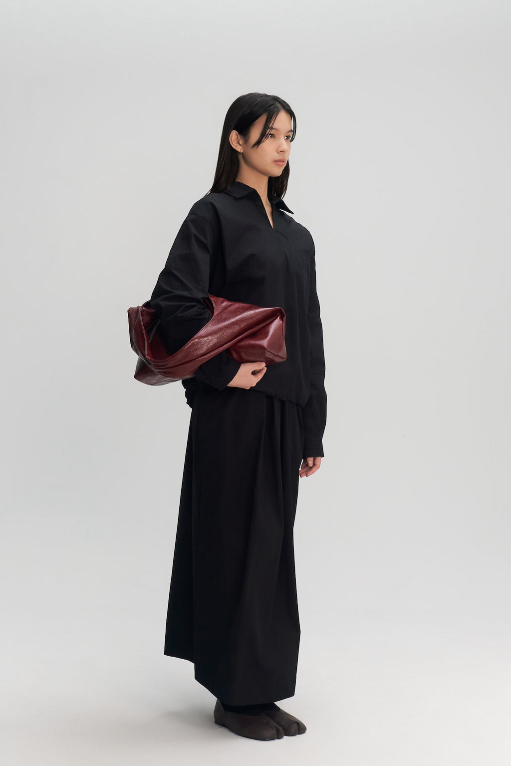 Triangle Leather Tote (Maroon)