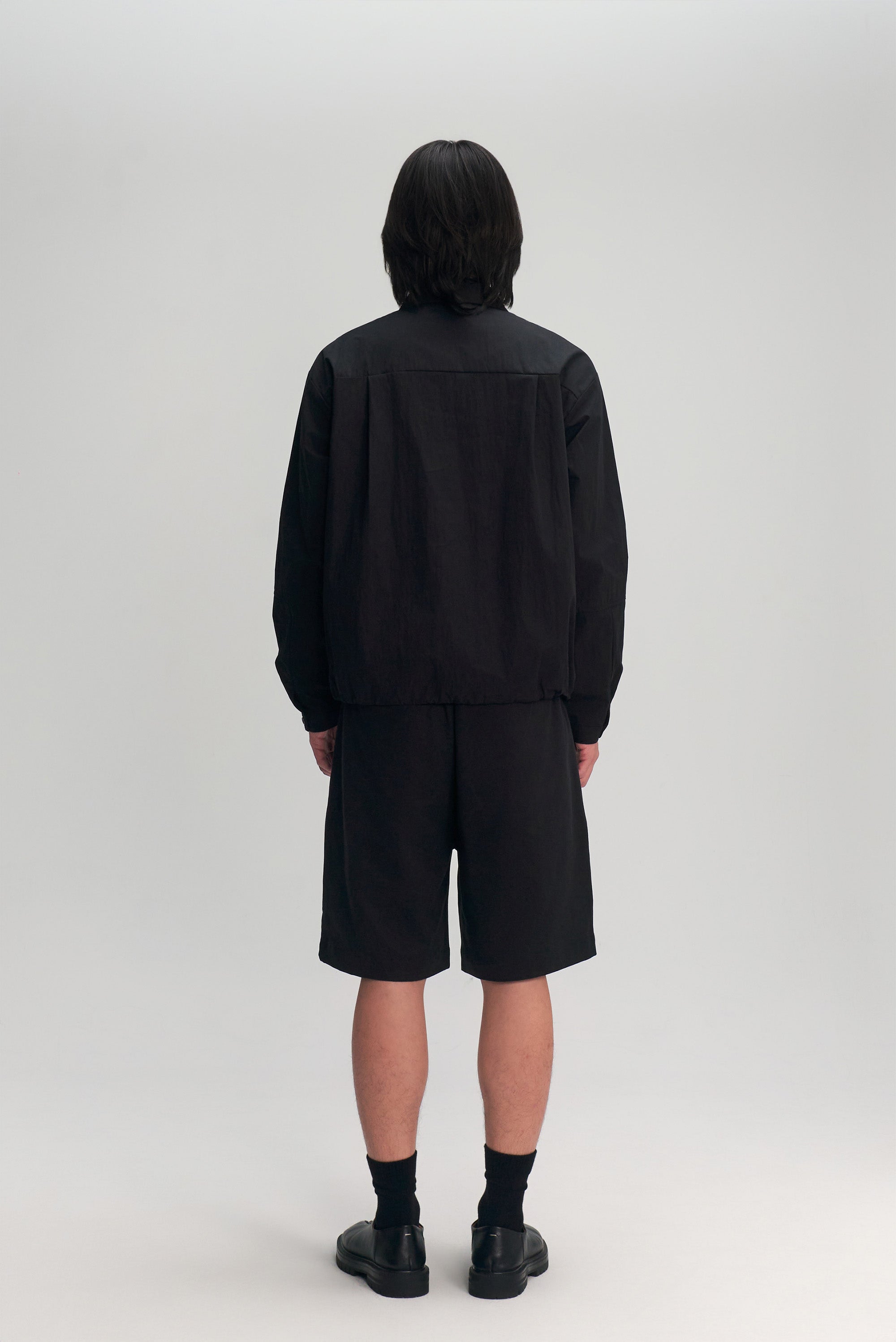 Gender Neutral Skipper Collar Long Sleeve Shirt (Black)