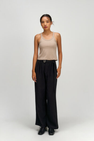 Tri Pleated Belted Trousers (Black)