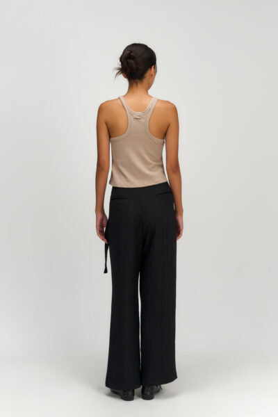 Tri Pleated Belted Trousers (Black)