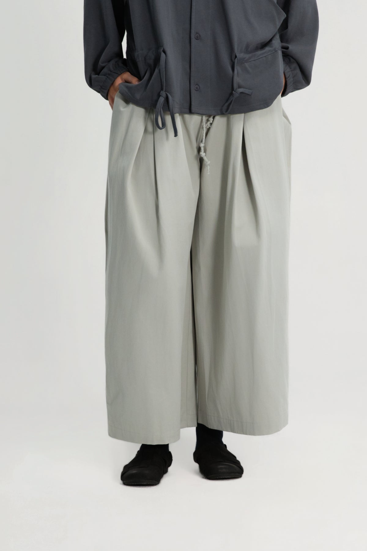Gender Neutral Double Waist Baggy Ankle Pants (Dirty Sage)