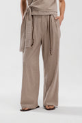 Triple Pleated Long Trousers (Khaki Pinstripe)