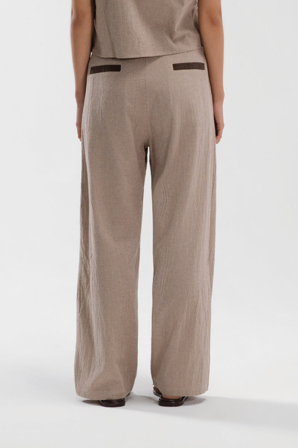 Triple Pleated Long Trousers (Khaki Pinstripe)