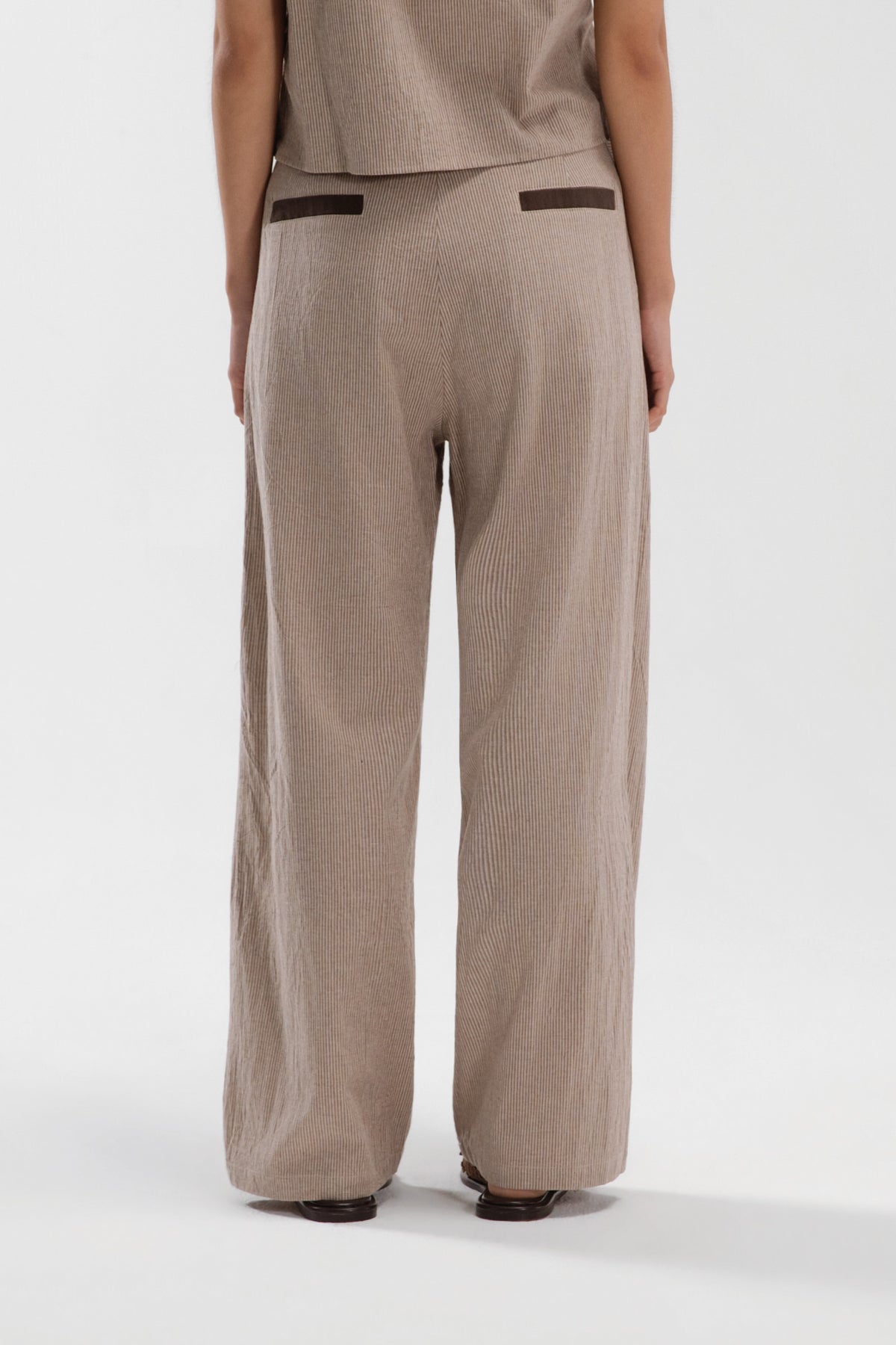 Triple Pleated Long Trousers (Khaki Pinstripe)