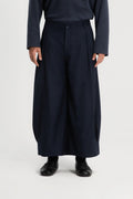 Gender Neutral Pleated Hem Ankle Pants (Poly / Navy Stripe)