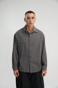 Gender Neutral Oversized Arm Long Sleeve Blouse (Grey Pinstripe)