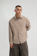 Gender Neutral Oversized Arm Long Sleeve Blouse (Khaki Pinstripe)
