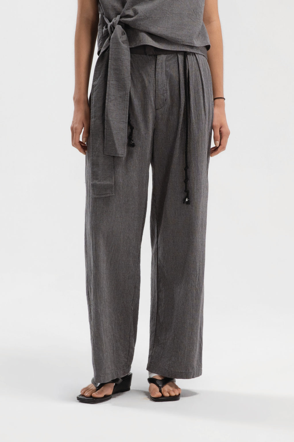 Triple Pleated Long Trousers (Grey Pinstripe)