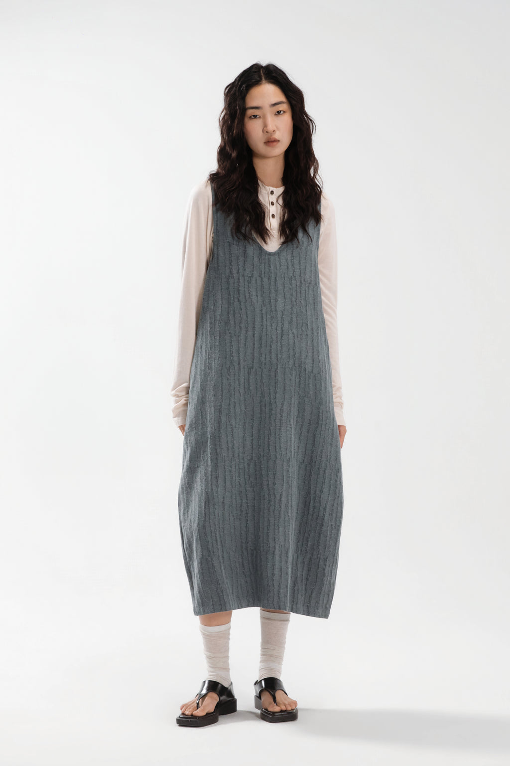 Front Deep-V Tank Cocoon Dress (Aged Teal)