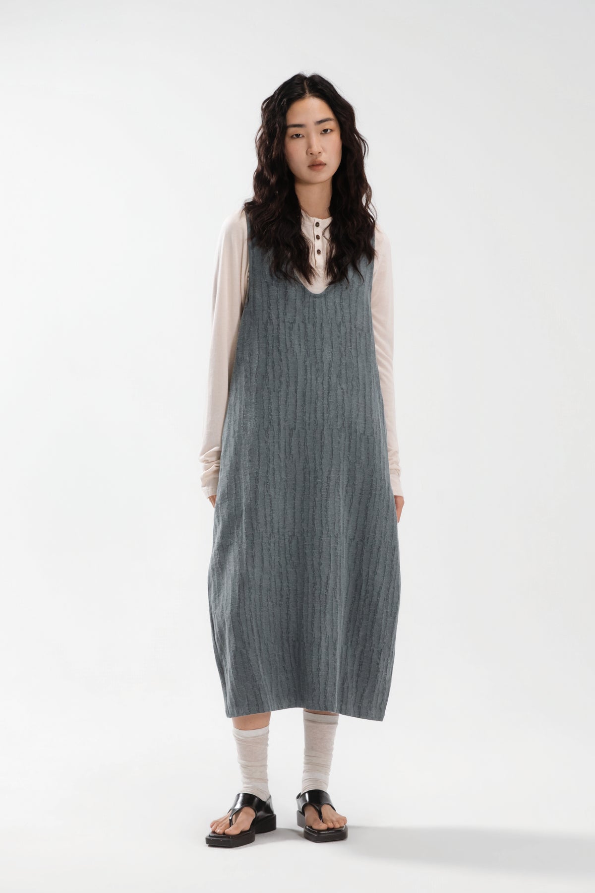 Front Deep-V Tank Cocoon Dress (Aged Teal)