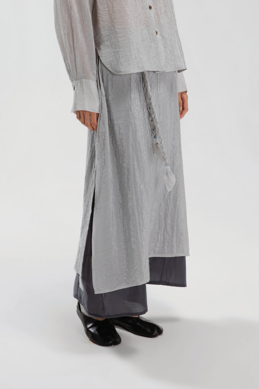 Dual Layer Skirt w/ Braided Belt (Dark Grey)