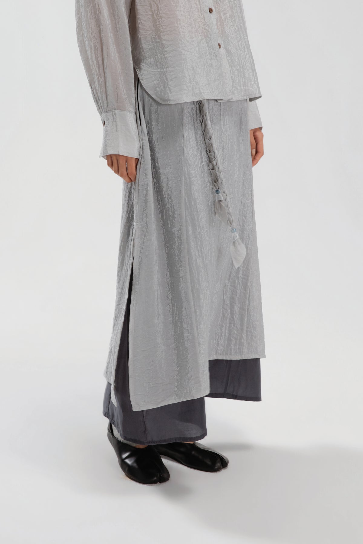 Dual Layer Skirt w/ Braided Belt (Dark Grey)