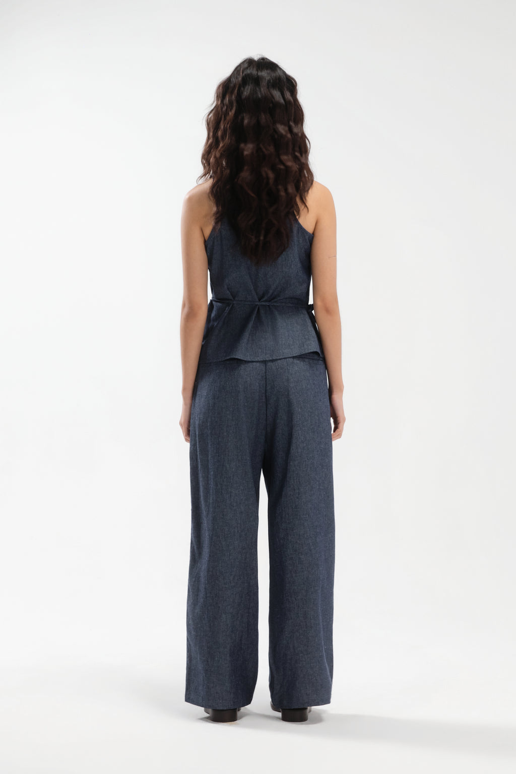 Waist Bandeu Tank Top (Linen Denim / Blue)