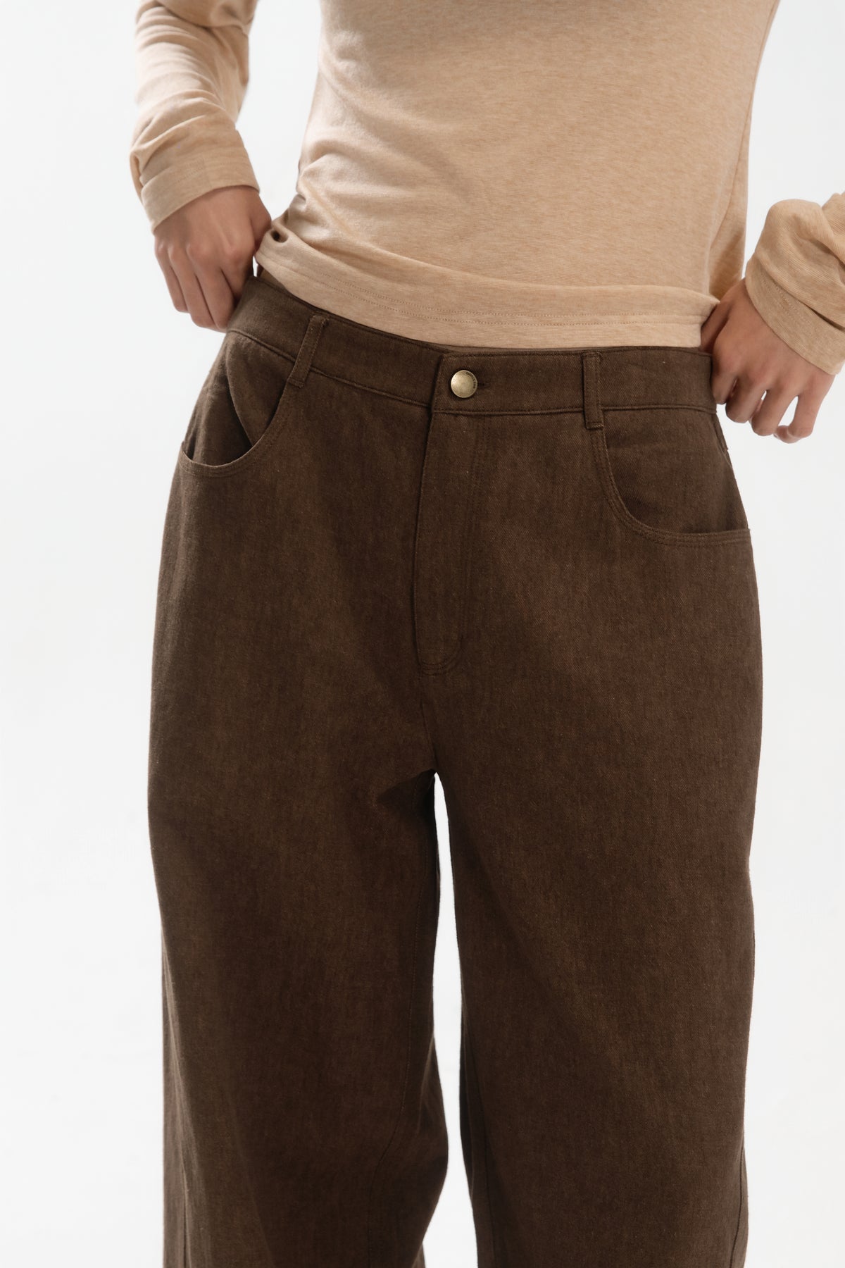Medium Rise Straight-Cut Denim Pants (Dirty Brown)