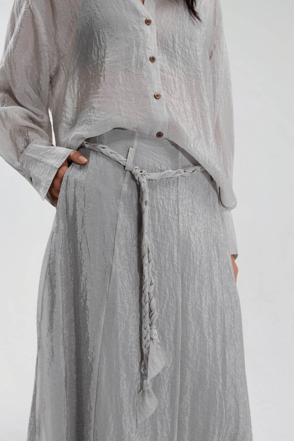 Dual Layer Skirt w/ Braided Belt (Dark Grey)