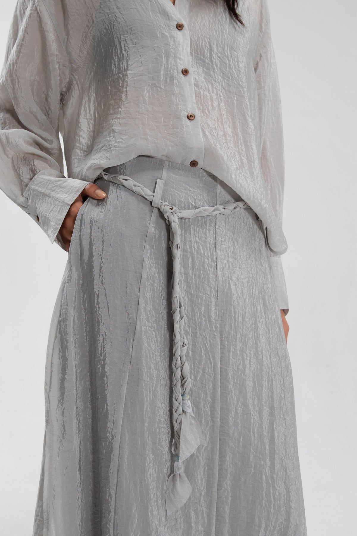 Dual Layer Skirt w/ Braided Belt (Dark Grey)