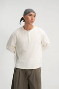 Gender Neutral Grain Knit Long Sleeve Tee (Off White)