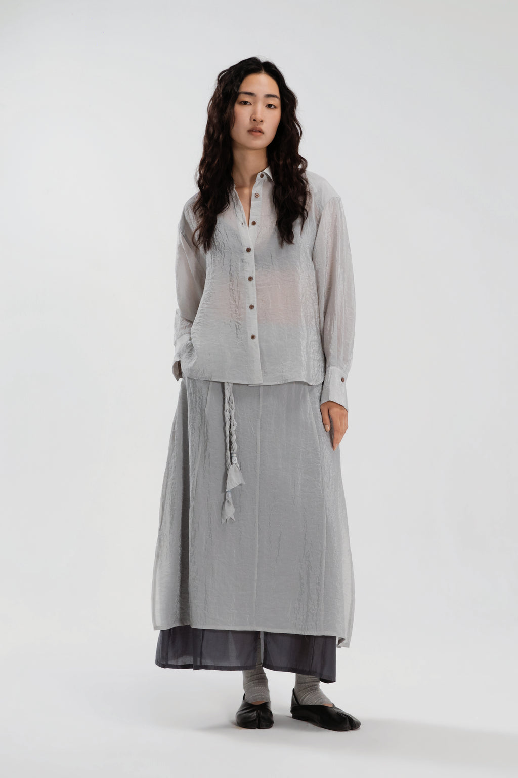 Dual Layer Skirt w/ Braided Belt (Dark Grey)