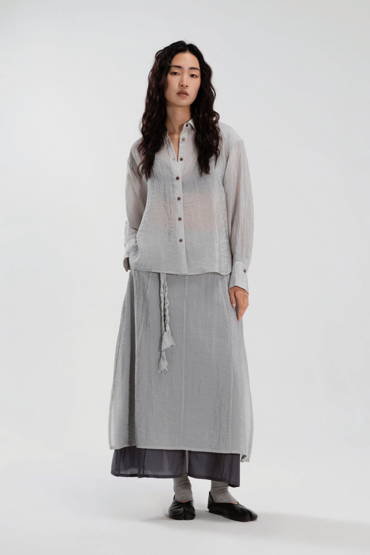 Dual Layer Skirt w/ Braided Belt (Dark Grey)
