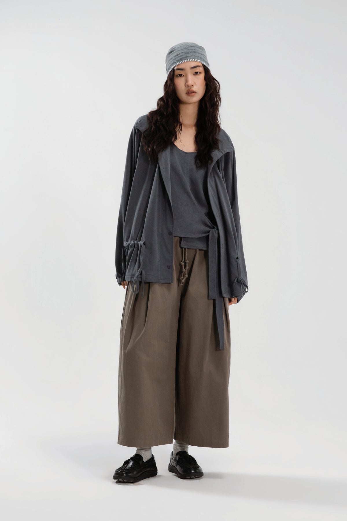 Gender Neutral Slouchy Knit Trench Outer (Blue)