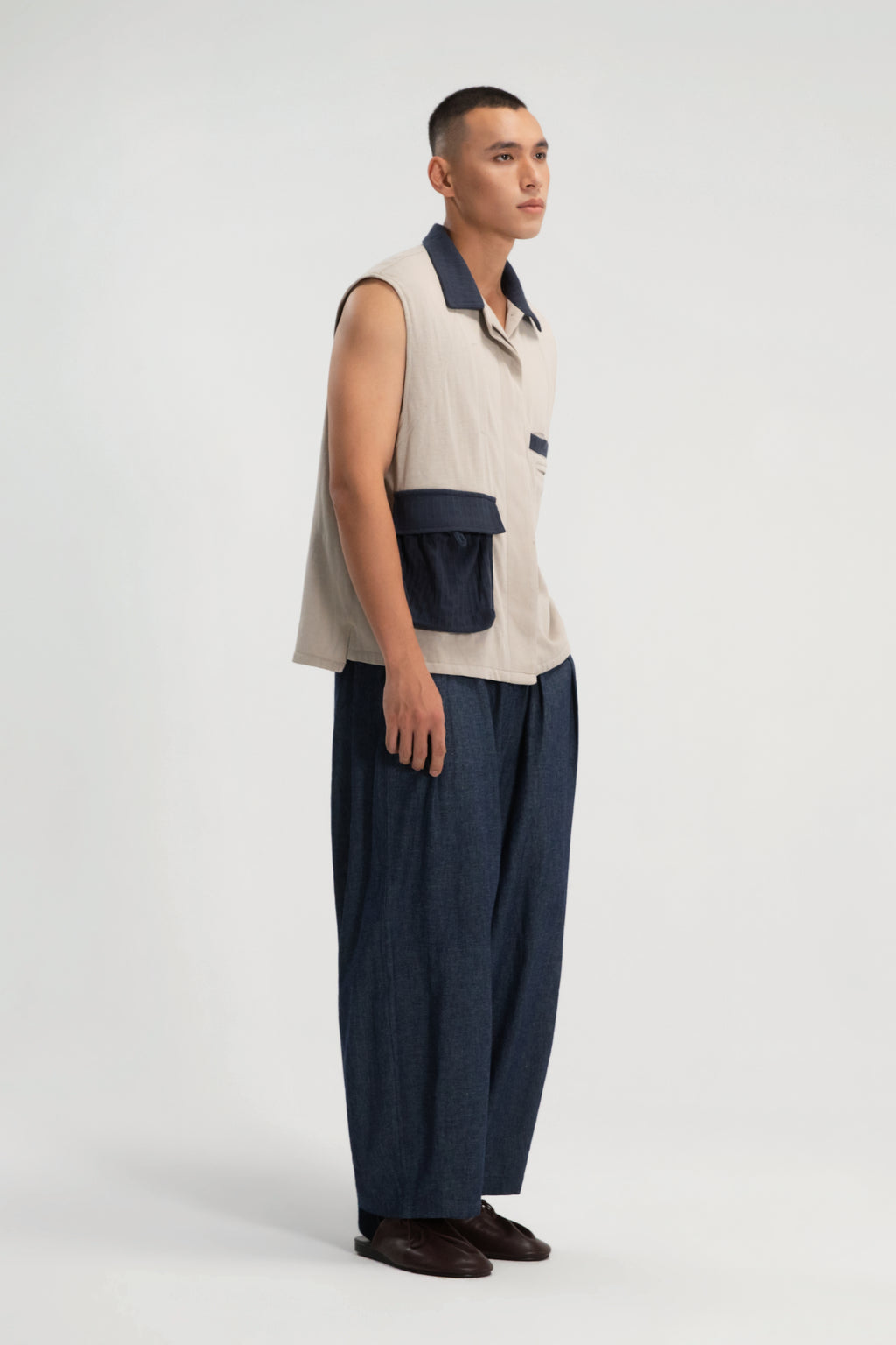 Gender Neutral Slouchy Grain Knit Farmer Vest (Beige)