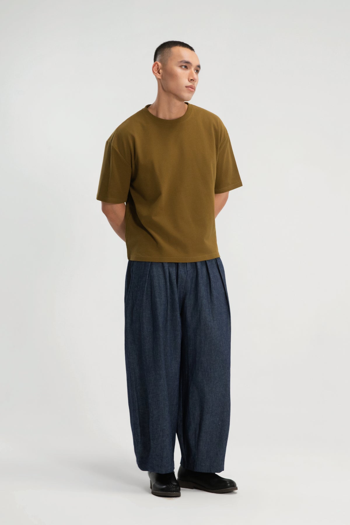 Gender Neutral Boxy Crop Waffle Tee (Olive)