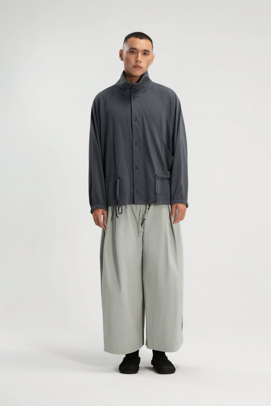Gender Neutral Slouchy Knit Trench Outer (Blue)