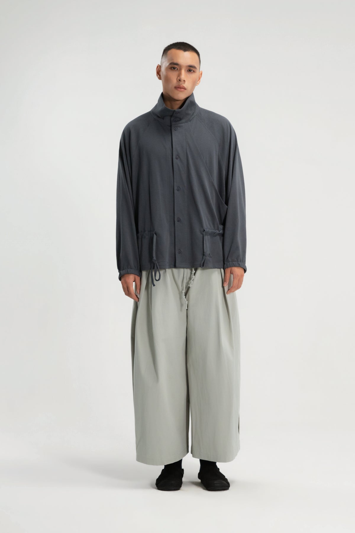 Gender Neutral Slouchy Knit Trench Outer (Blue)