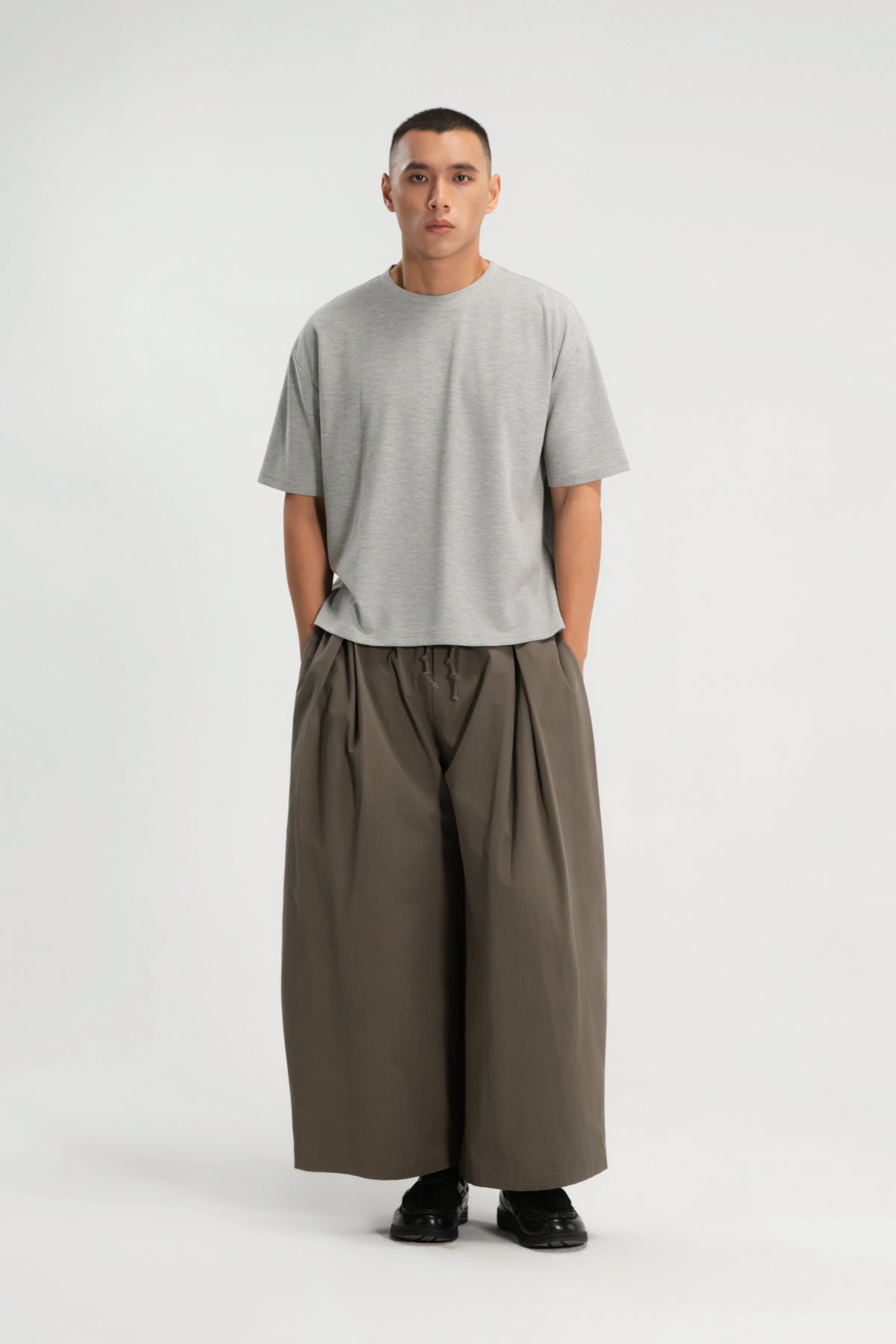 Gender Neutral Boxy Crop Waffle Tee (Grey Grain)