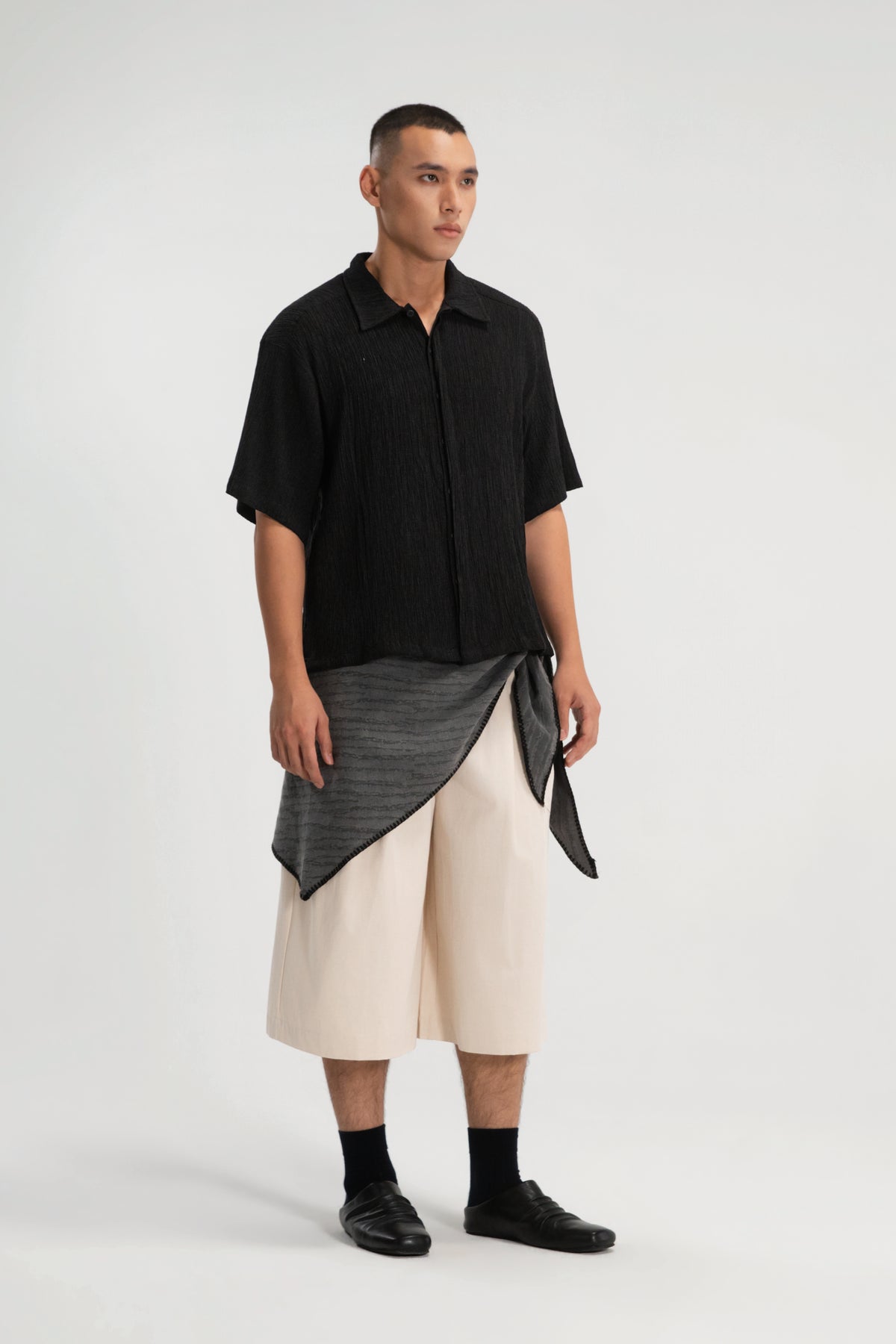 Gender Neutral Double Waist Capri Pants (Dirty Beige)