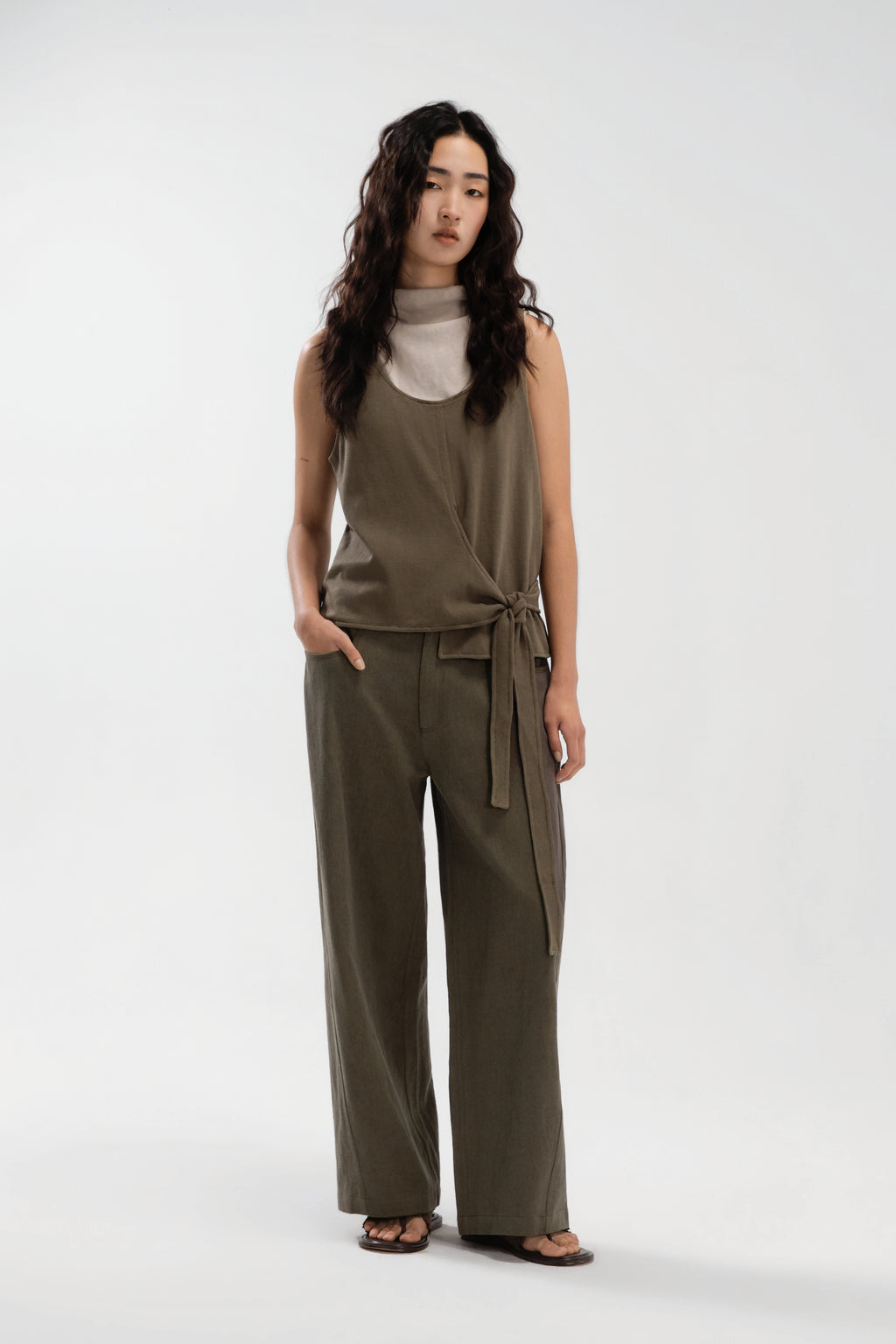 Slouchy Knit Slit-Wrap Tank Top (Tea)