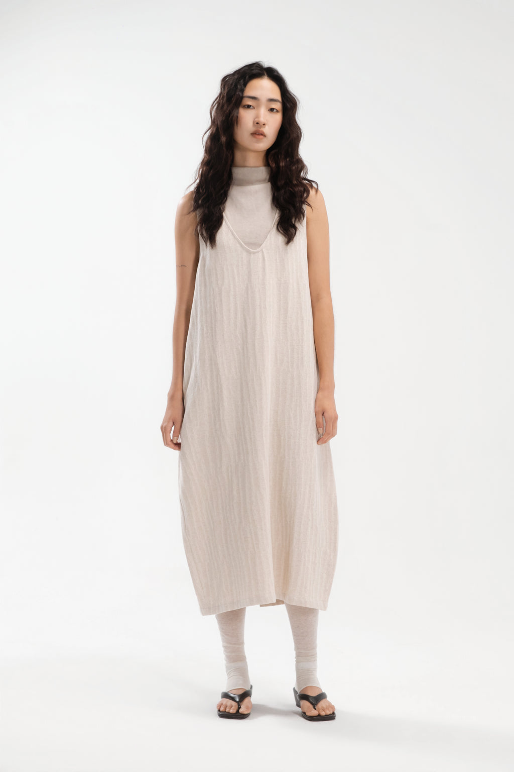 Front Deep-V Tank Cocoon Dress (Aged Beige)