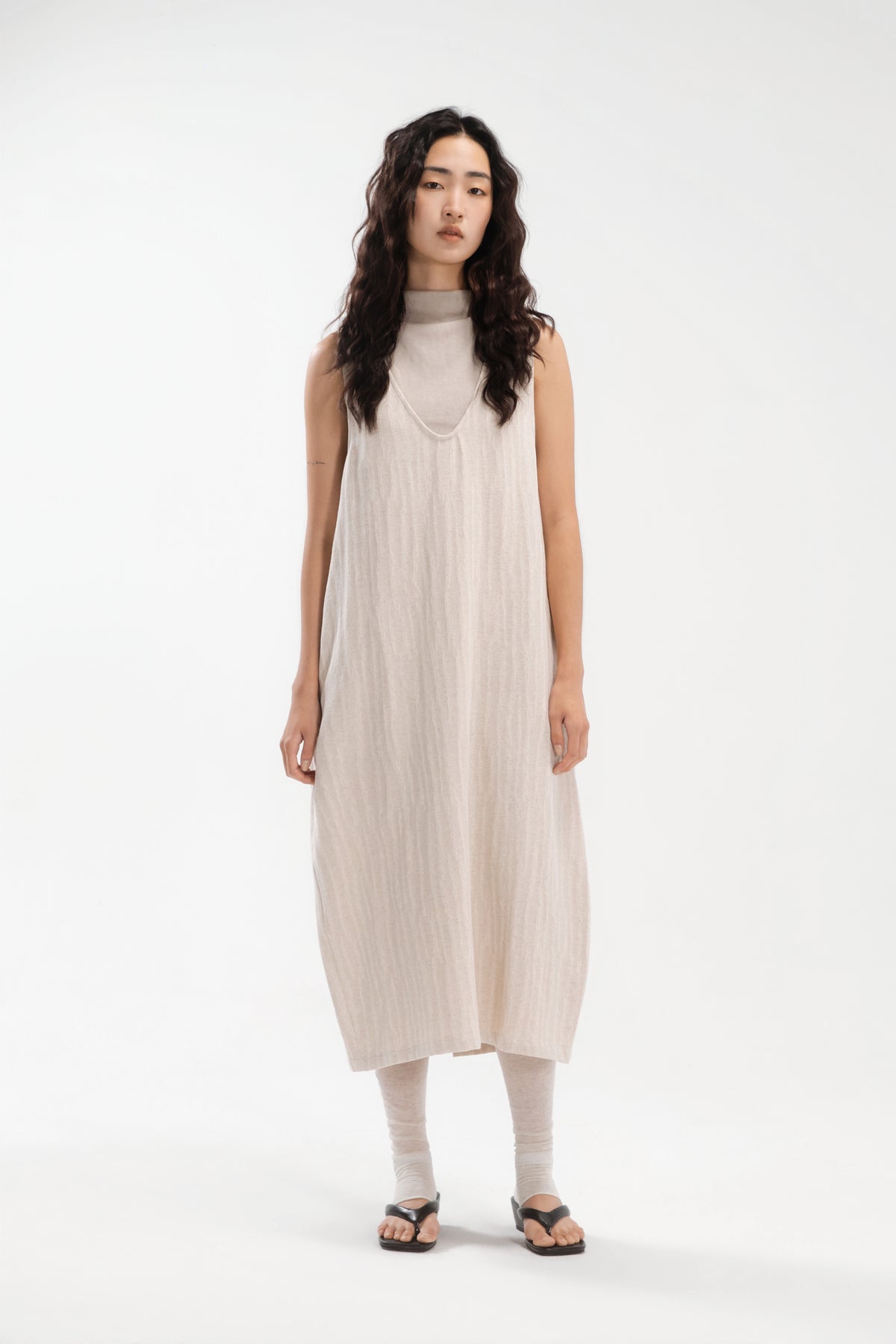 Front Deep-V Tank Cocoon Dress (Aged Beige)