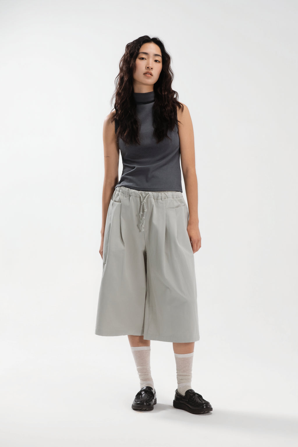 Gender Neutral Double Waist Capri Pants (Dirty Sage)