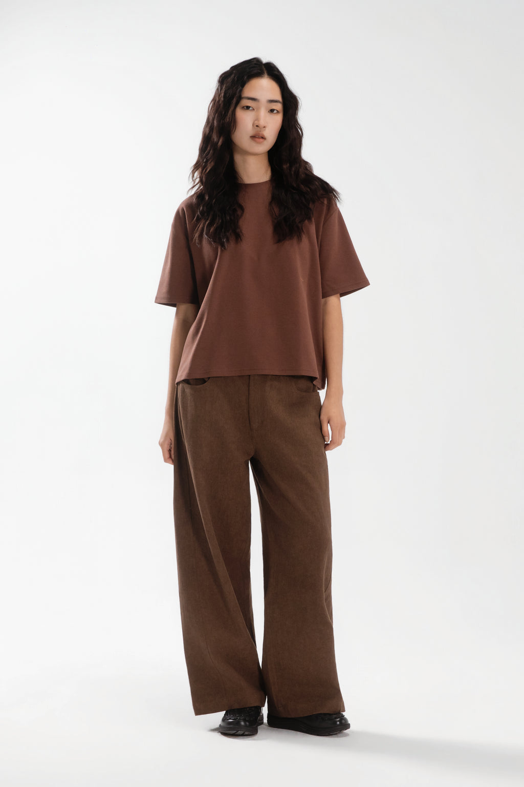 Gender Neutral Boxy Crop Waffle Tee (Brown)