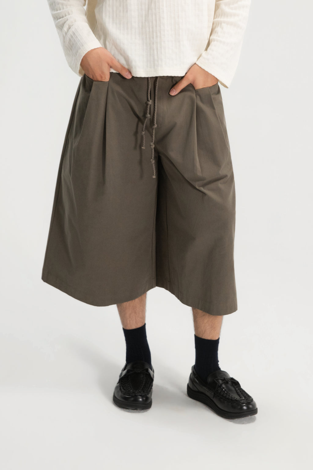 Gender Neutral Double Waist Capri Pants (Dirty Espresso)