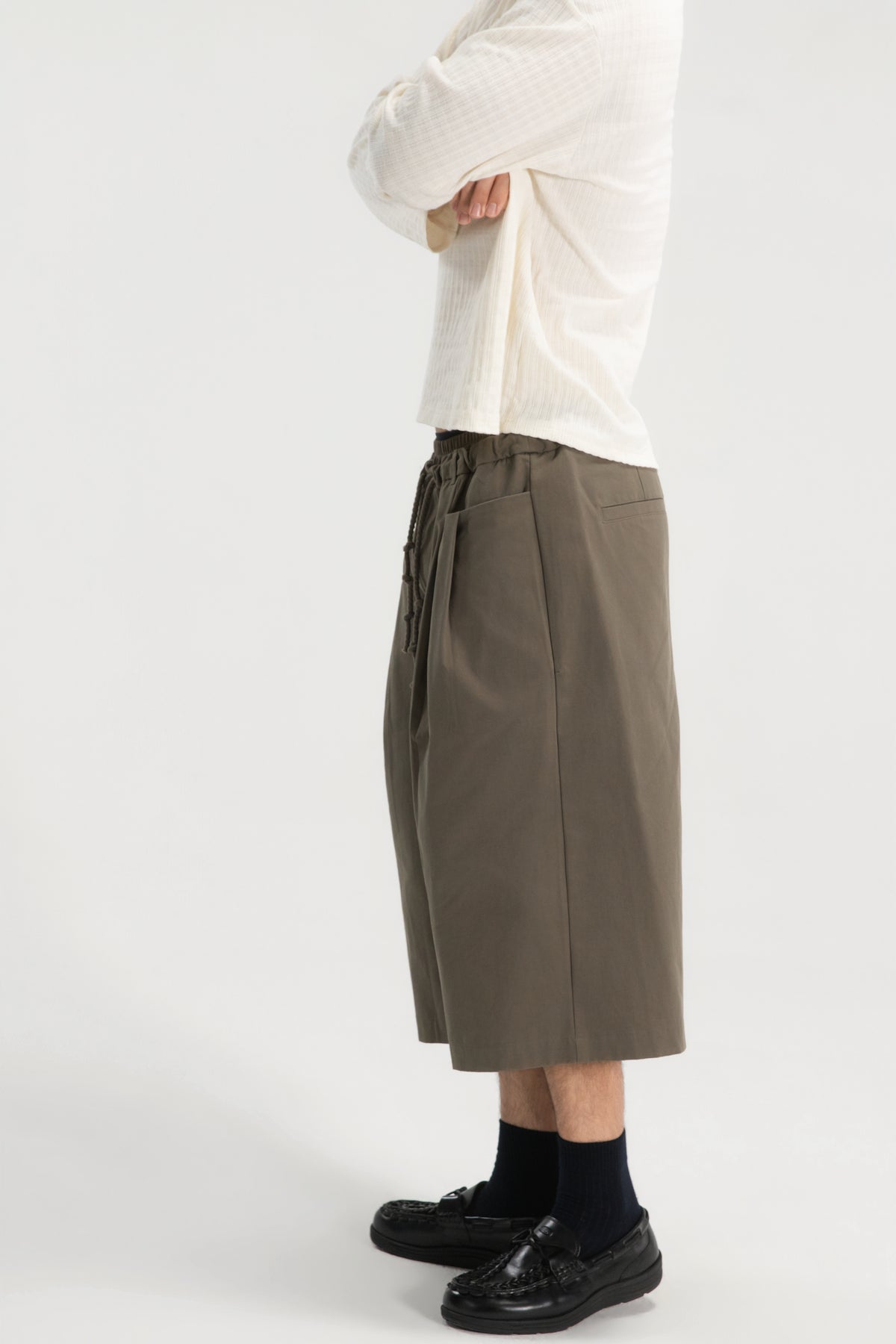 Gender Neutral Double Waist Capri Pants (Dirty Espresso)