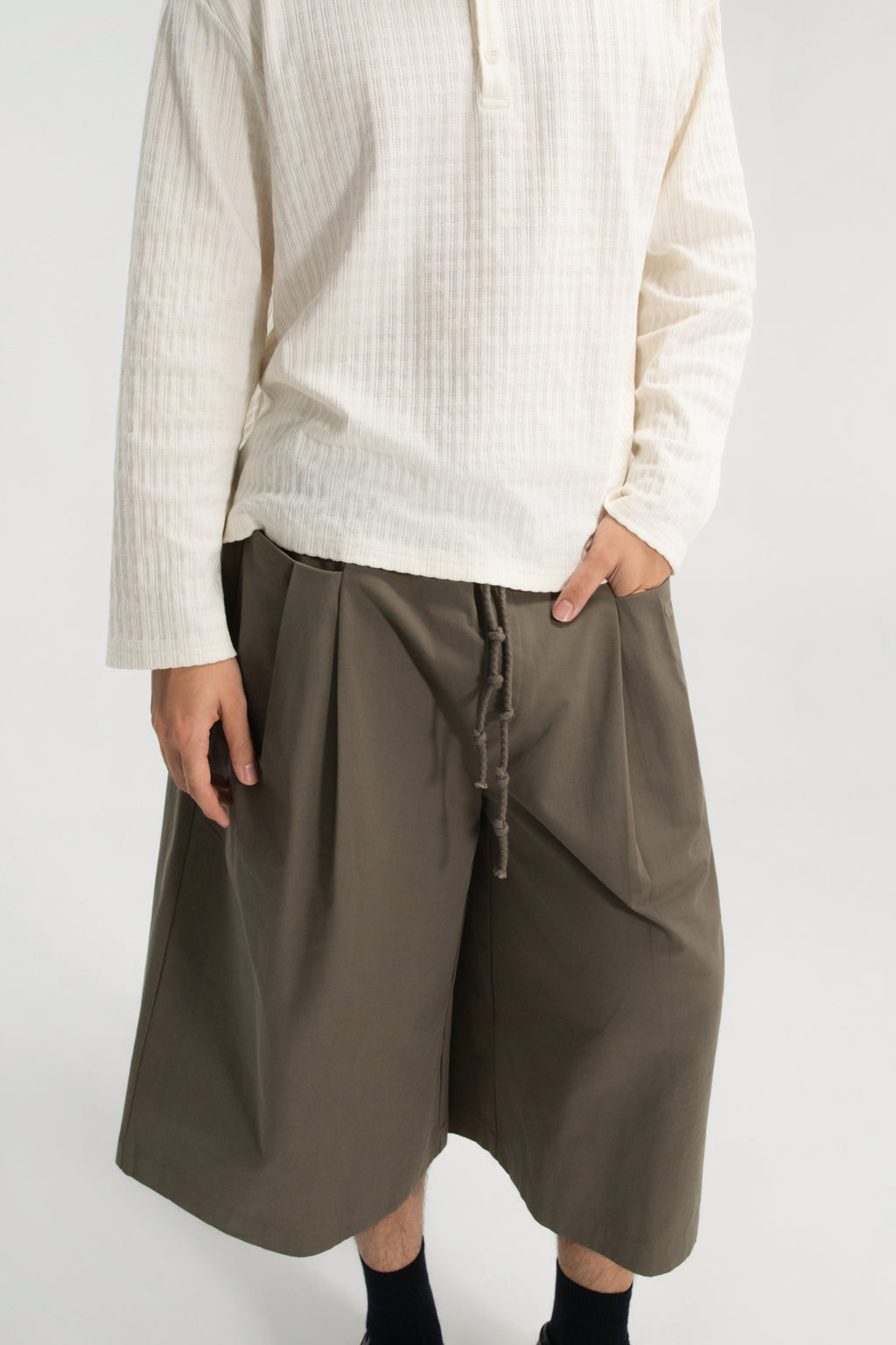 Gender Neutral Double Waist Capri Pants (Dirty Espresso)