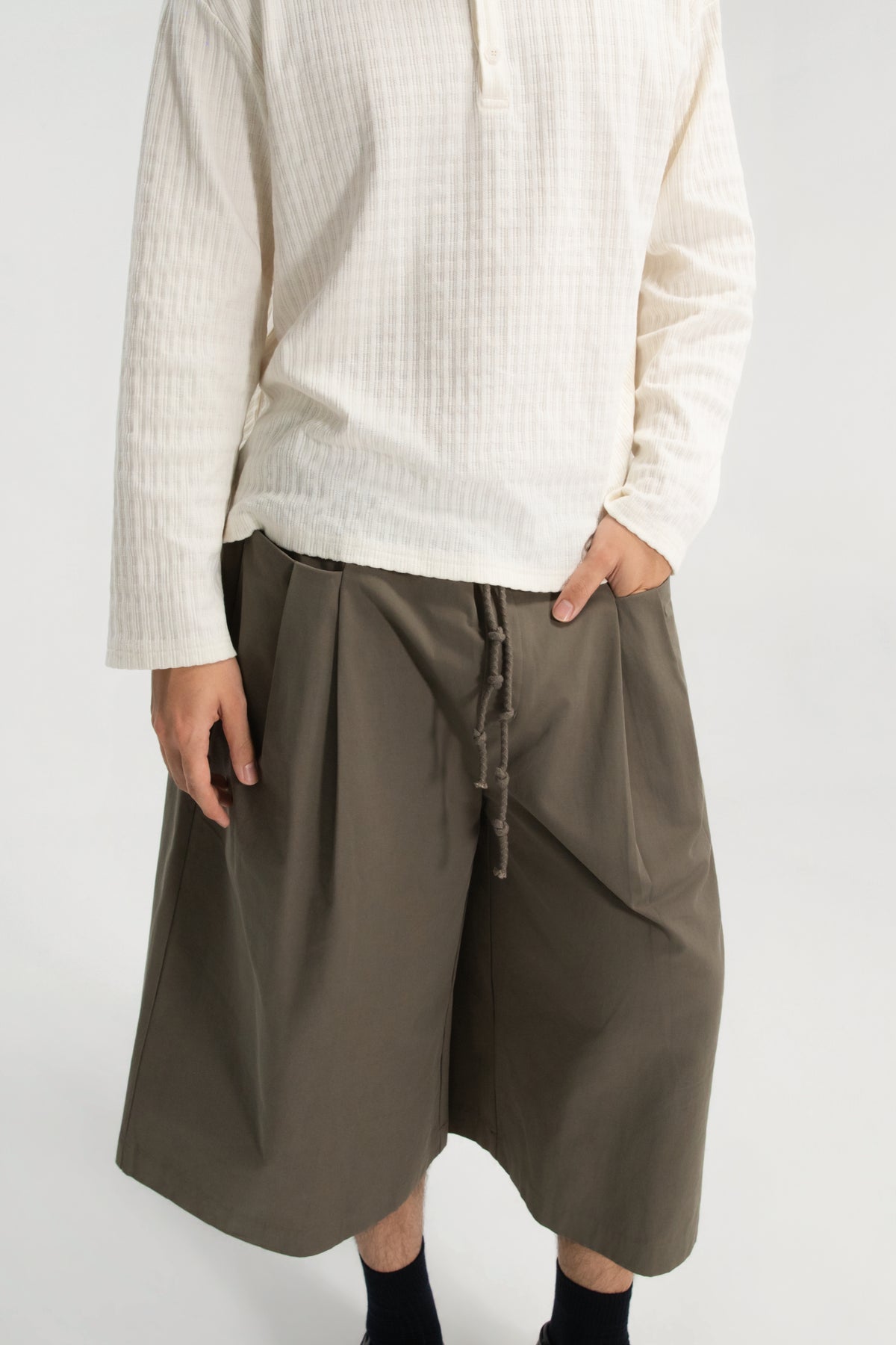 Gender Neutral Double Waist Capri Pants (Dirty Espresso)