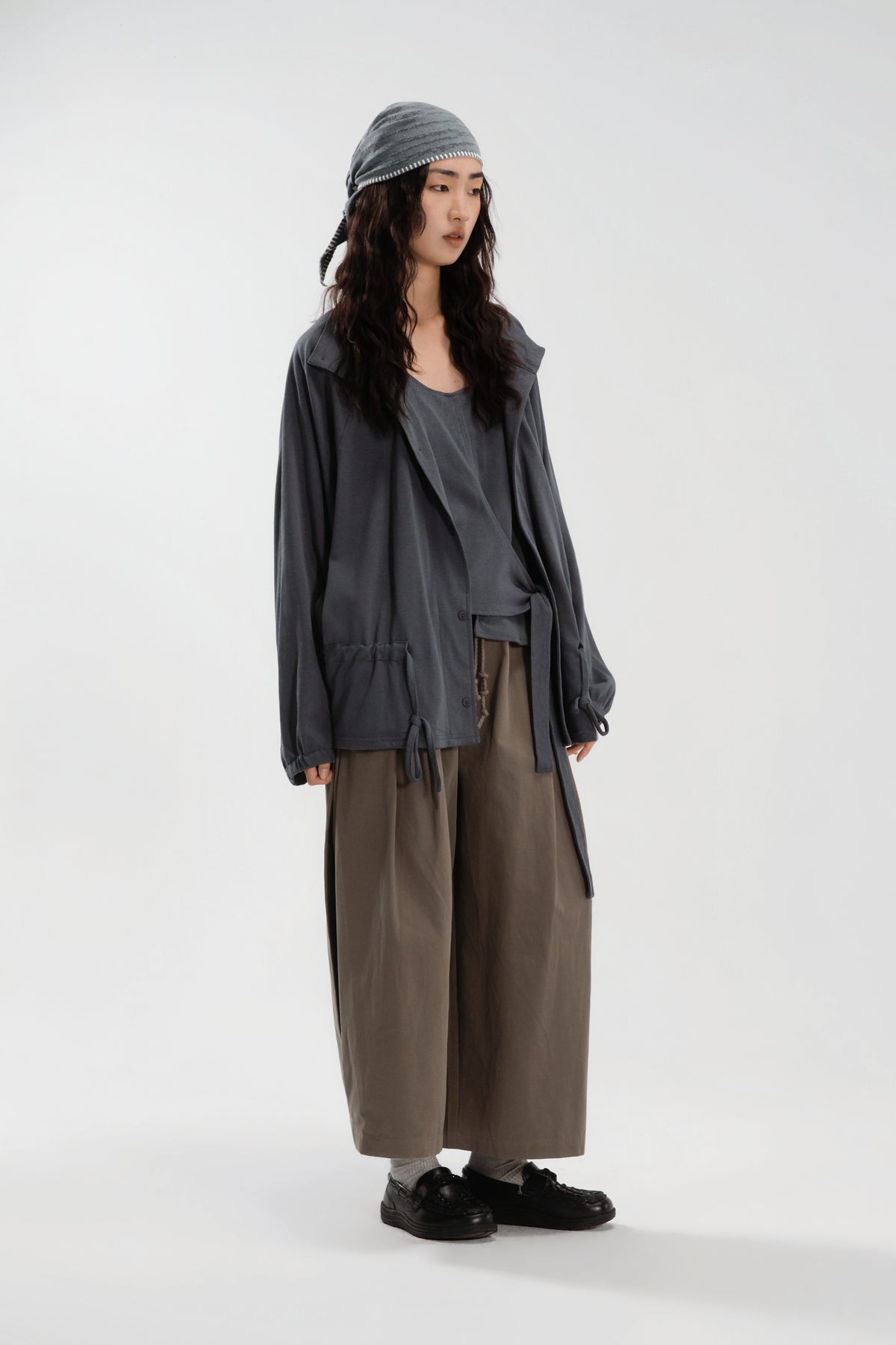 Gender Neutral Slouchy Knit Trench Outer (Blue)