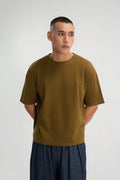Gender Neutral Boxy Crop Waffle Tee (Olive)