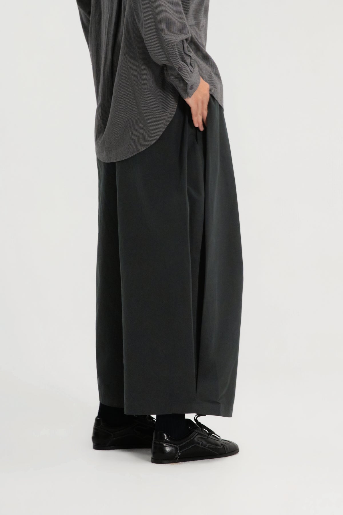 Gender Neutral Double Waist Baggy Ankle Pants (Dirty Grey)