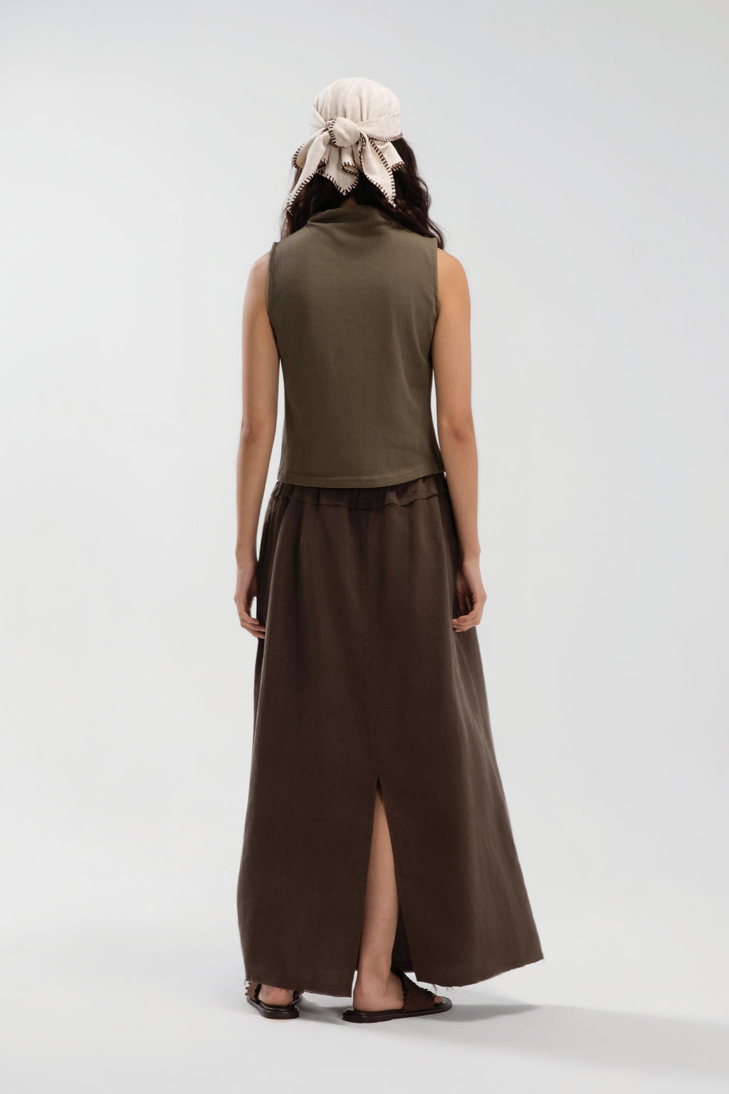Raw Hem Long Skirt (Ash Brown)